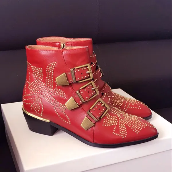Susanna Celebrity Style Fuille Straps Stone Botas de rebite de pedra Botas Blocas Blocas Blocas Botinhas Mujer Spring Autumn 2022 Shoes para mulheres