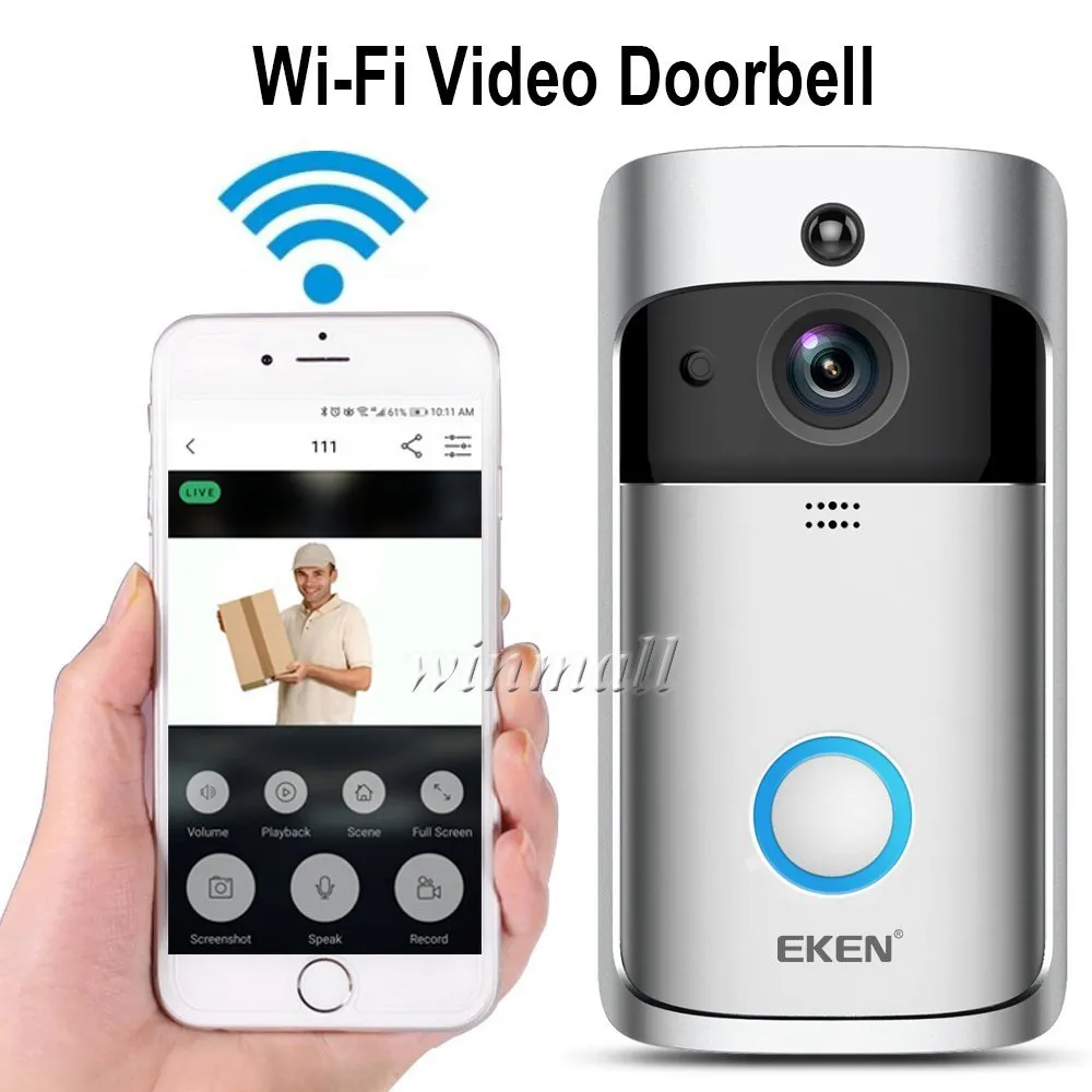 EKEN Smart Video Doorbell V5 720P HD Wifi Security Camera Real Time Night Vision, PIR Motion
