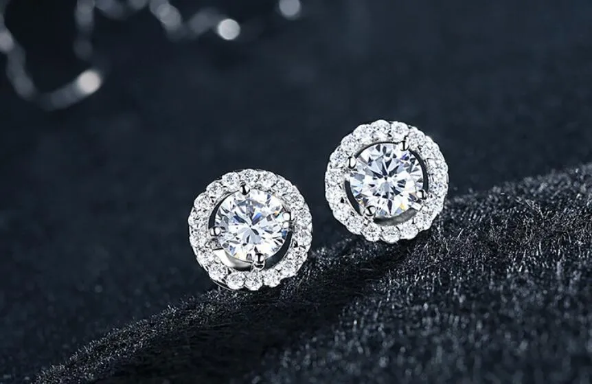 New Arrival Fashion Stud Earings Big Diamond Round Earrings for Women Girl White Zircon Earrings