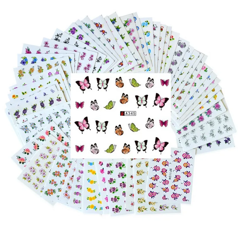 50 vellen Set Gemengde Bloem Water Transfer Nail Stickers Decals Art Tips Decoratie Manicure Stickers Onges