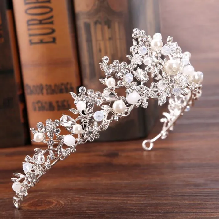 Silver crystal beads crown crown princess hair bride wedding accessories