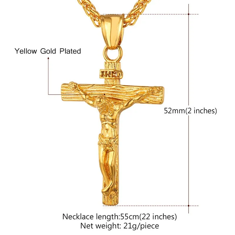 INRI Crucifix Cross Necklace Gold/Rose Gold/Black Gun Color Stainless Steel Chain For Men Jewelry Jesus Piece