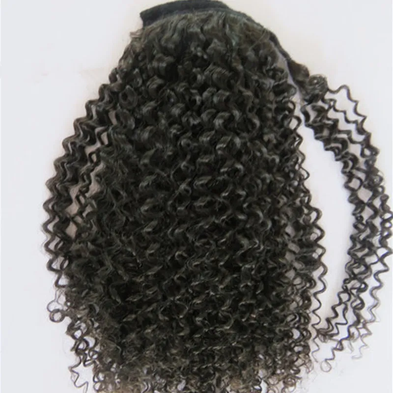 Jet 3c preto 4b afro crespo encaracolado cabelo humano rabo de cavalo extensão do cabelo 160g naturais grande sopro cordão clipe de rabo de cavalo em