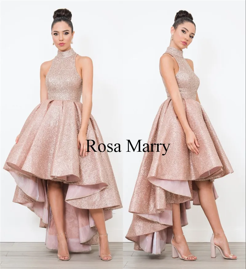 Rose Gold Sequined Arabic Short Prom Dresses 2020 High Neck Plus Size High Low Cheap African Girls Formal Pageant Evening Party Gowns From Sarah bridal 194.98 DHgate.Com