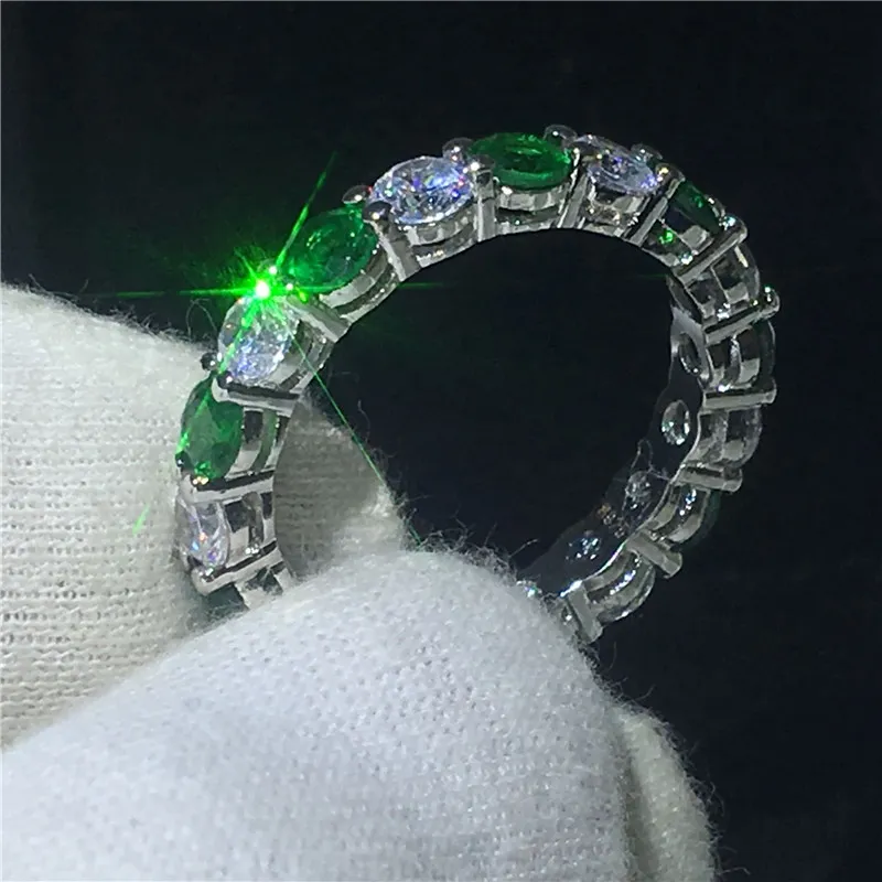 Prosty Fashio damski pierścionek nieskończoność 925 srebro zielony 5A cyrkon Cz pierścionki zaręczynowe dla kobiet biżuteria ślubna