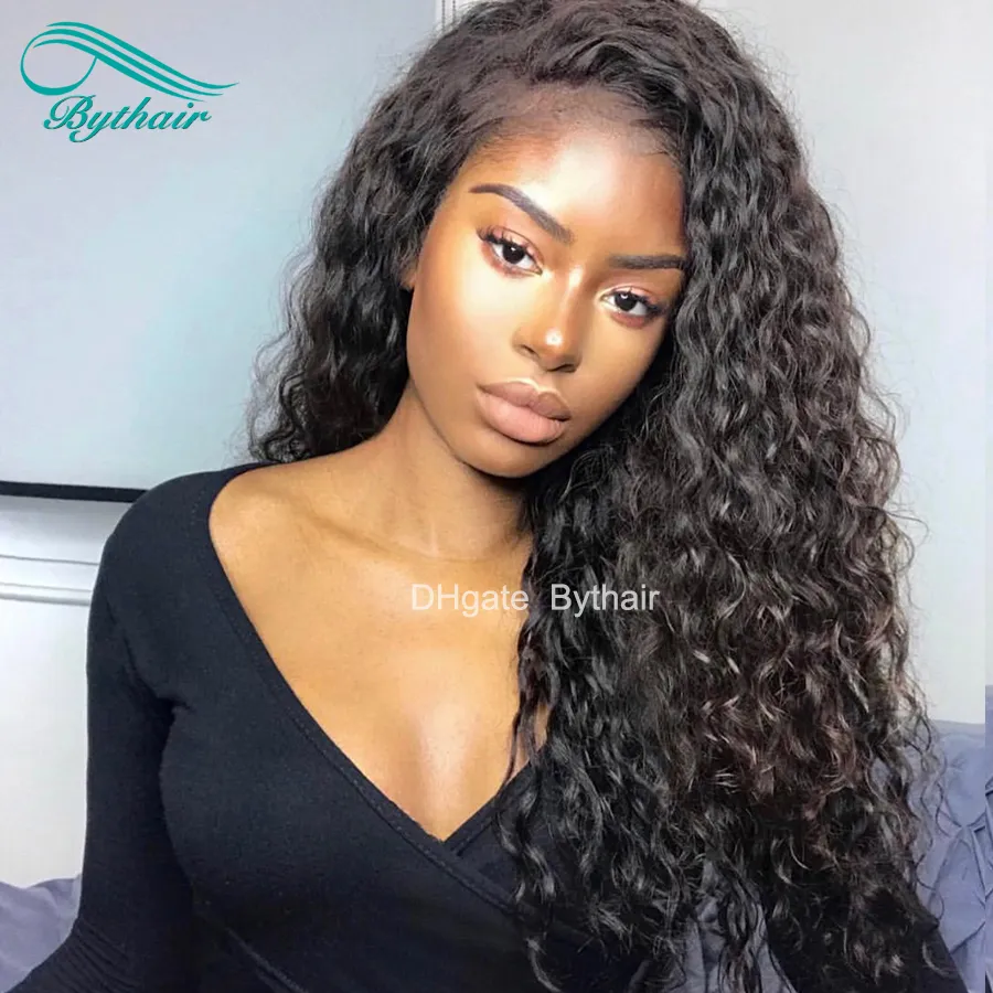 Bythair Brazilian Pre Plucked Natural Curly Full Lace Human Hair Wigs With Baby Hairs Glueless Virgin Hair Lace Front Wig For Black Women