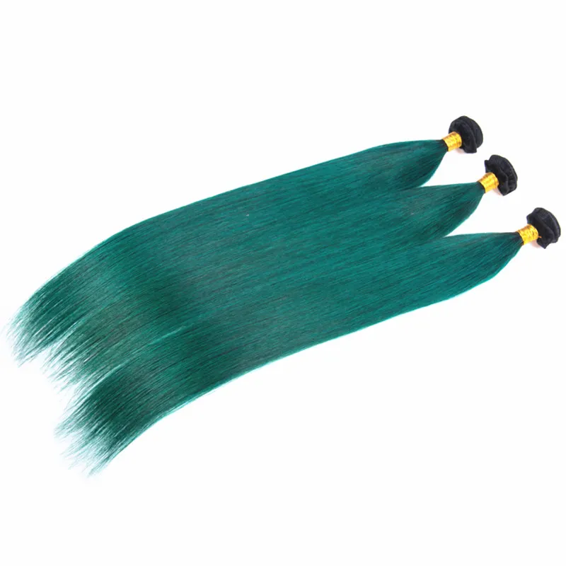 Dunkle Wurzeln, grünes glattes Haar mit Spitzenfront, 4 Stück, Ombre Two Tone 1B, dunkelgrünes Haar, 3 Bündel mit Ohr-zu-Ohr-Frontal