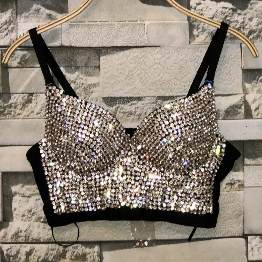 2018 Sexy high-end handgemaakte nachtclub Jewel Diamond Bralet vrouwen Bustier beha bijgesneden topvest plus maat