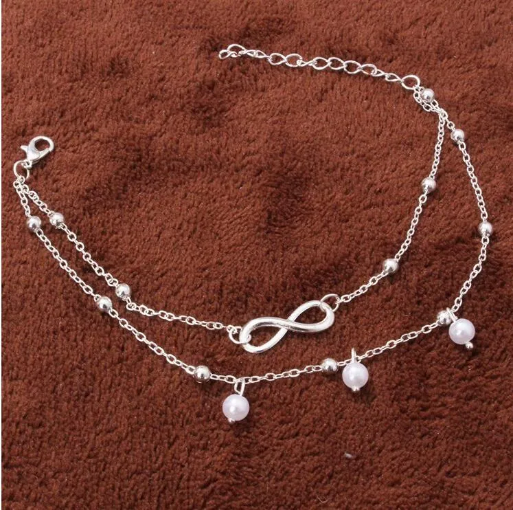 Vintage mode été plage cheville Bracelet infini pied bijoux perle perle or argent chaîne cheville pied chaîne pour les femmes