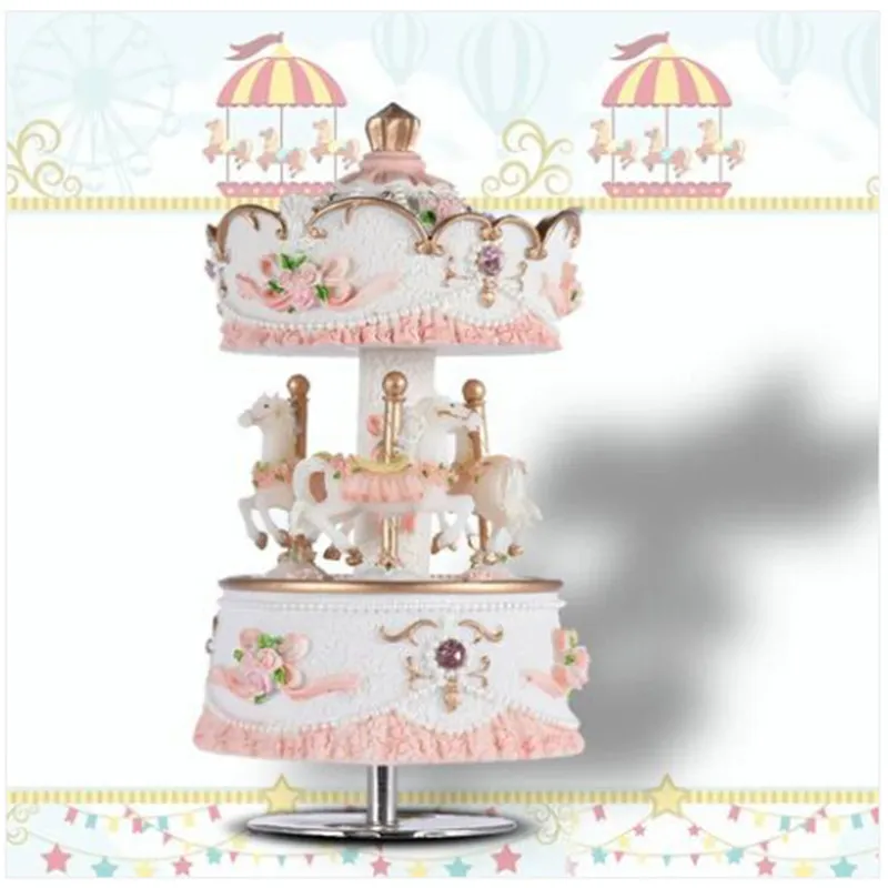 Grossistnivå Laxury Windup 3-Horse Carousel Music Box Creative Artware / Gift Melody Castle