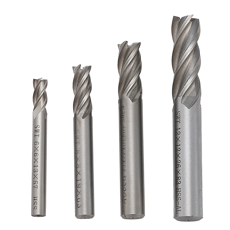 Freeshipping 4-Blades Milling Cutter Router Bit End Mill HSS Set 6/8 / 10 / 12mm Flöjt CNC Verktyg 4st / Lot