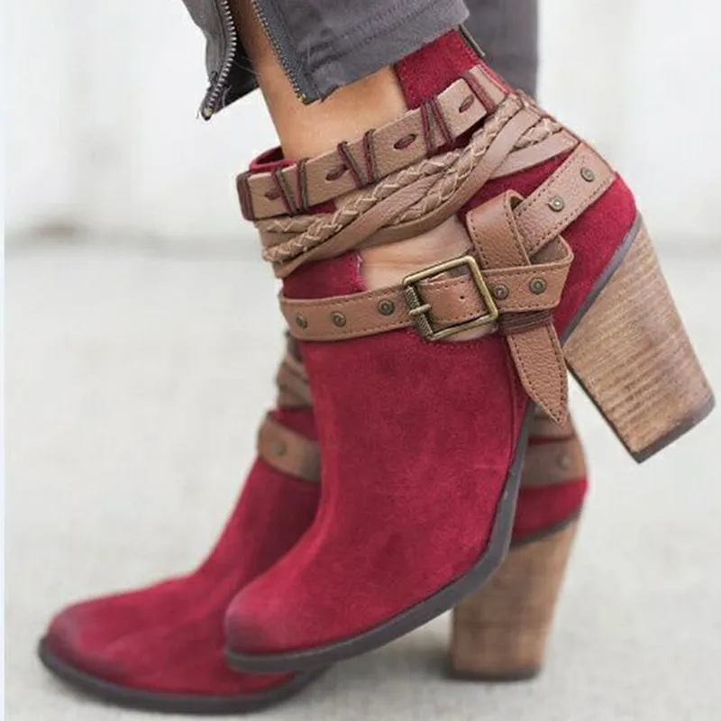 Autumn Spring Women Boots Fashion Casual Ladies shoes boots Suede Leather Buckle High heeled zipper Daily Shoes