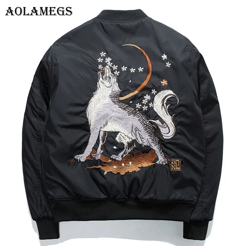 AolameGS bombardero chaqueta lobo bordado grueso hombre chaqueta de hombre collar de moda Outwear de moda hombres abrigo bomba chaquetas de béisbol invierno