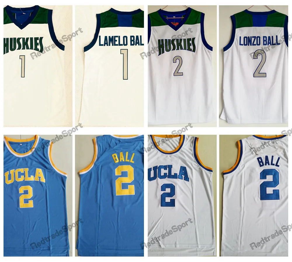 Heren Vintage # 1 Lamelo Ball Lonzo Ball Chino Hills Huskies Middelbare school Basketbal Jerseys UCLA Bruins Steekhirts S-XXL