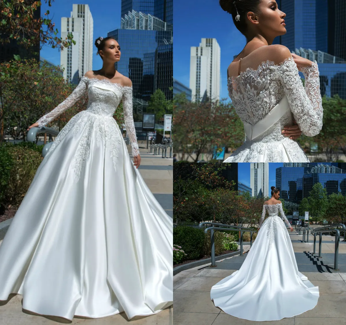 Custom Made Crystal Line A Wedding Dress With Off Shoulder Lace Appliques Satin Long Sleeves And Sweep Train From Dressvip 134.72 DHgate.Com