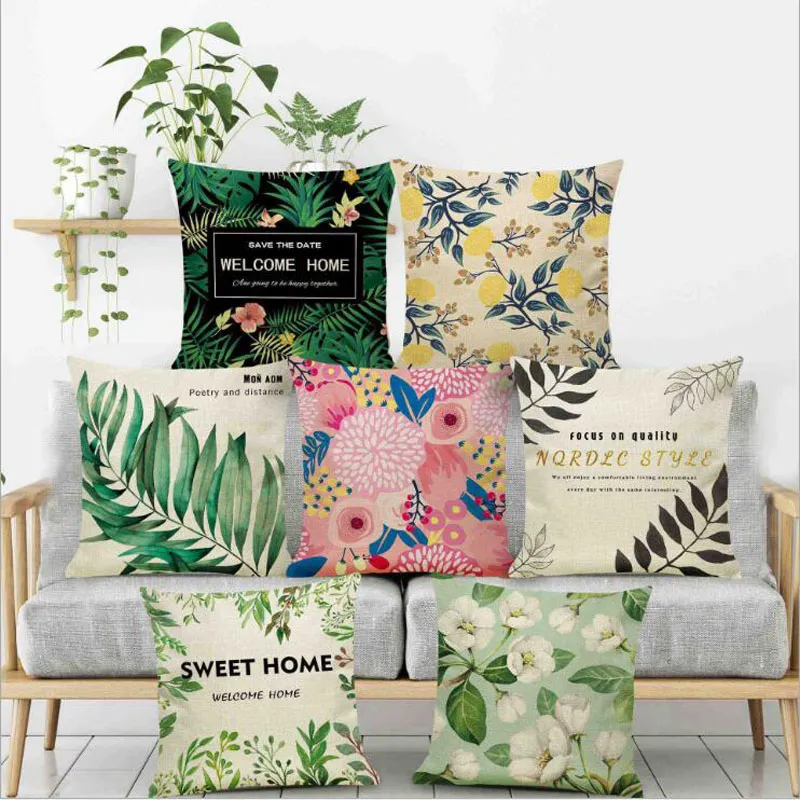 Rainforest Leaves Africa Tropical Plants Hibiscus Flower Throw Linen Pillow Case Chair Sofa Cushion Cover Free Shipping