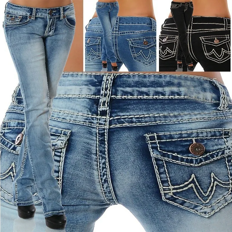 2018 Jeans moda donna Pantaloni a vita bassa Jeans denim dritti elasticizzati per pantaloni lunghi da donna slim fit