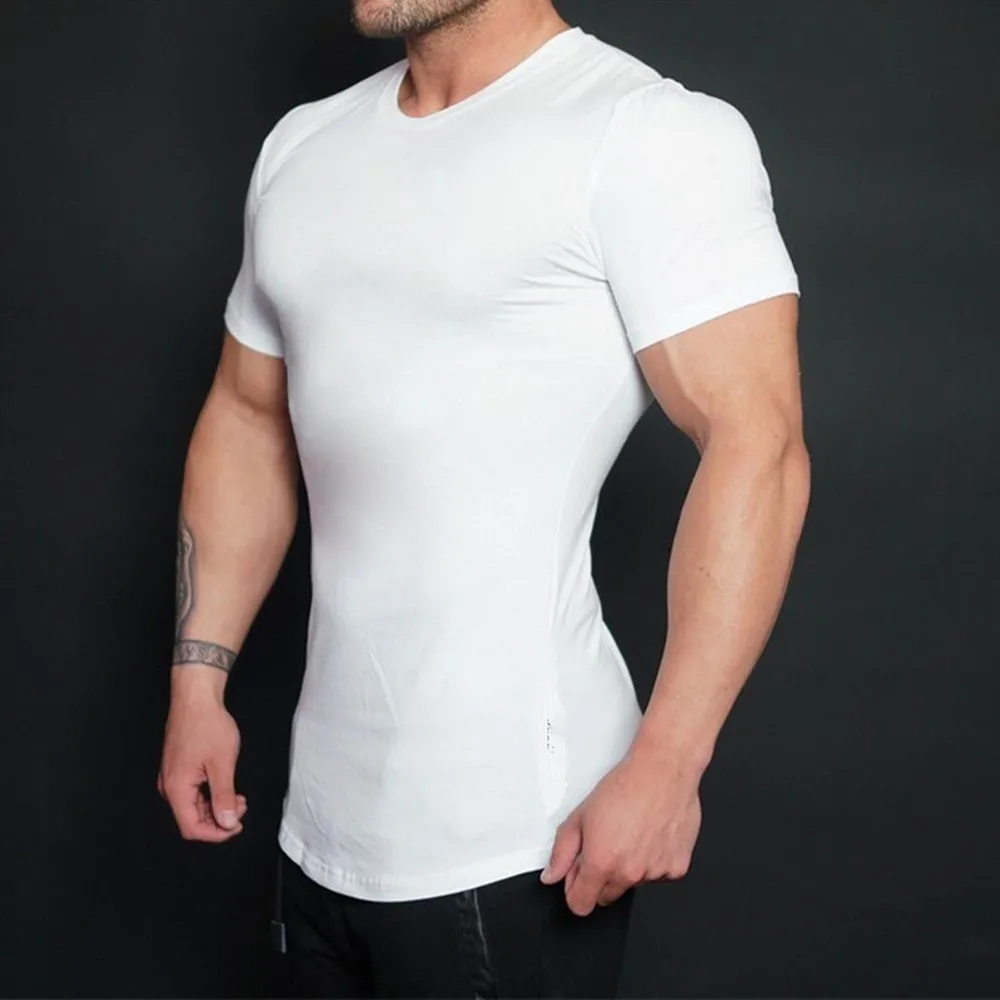 High quality fitness training Men's T-Shirt Short sleeve O-Neck Pure color Casual Fashion T-shirt Sports Comfortable elastic fitness T-Shirt