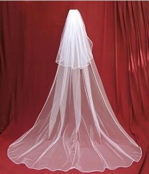 간단한 대성당 길이 웨딩 신부 베일 빗 2 층 소프트 얇은 베일 웨딩 액세서리 결혼식을위한 신부 베일