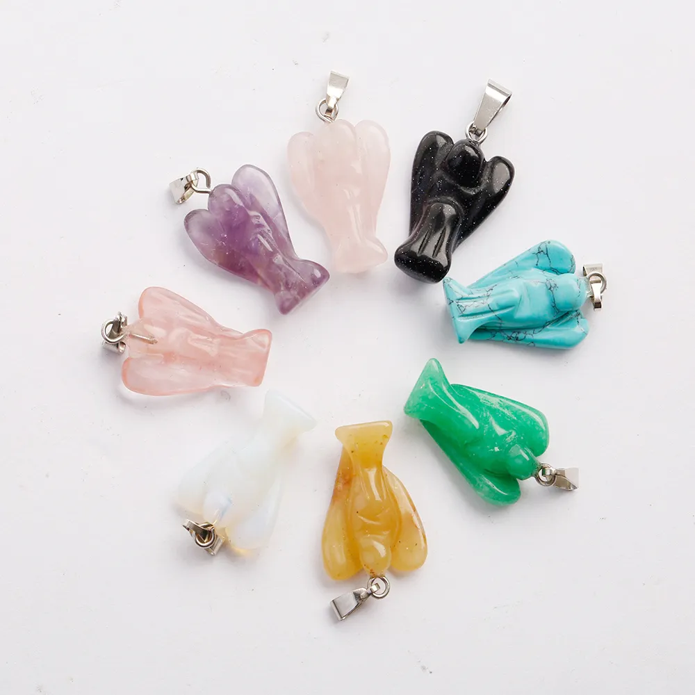 Encantos de pedra natural anjo pingente lindo cor misturando cristal pedra pingentes 15mm * 20mm diy jóias fazendo para as mulheres frete grátis