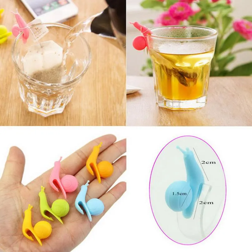 New Arrival Candy Colors Cute Snail Shape Silicone Tea Bag Holder Cup Mug Tea Bag Clip Gift Set 460pcs