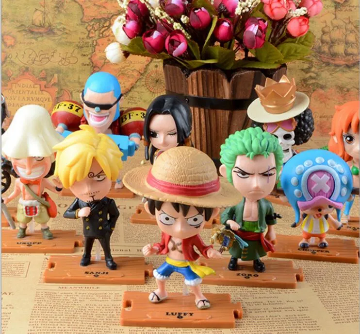 Версия Q Аниме One Piece ПВХ Фигурки Симпатичные мини-фигурки Игрушки Куклы Коллекция моделей Игрушка Brinquedos 10 шт. Набор Shippin2938