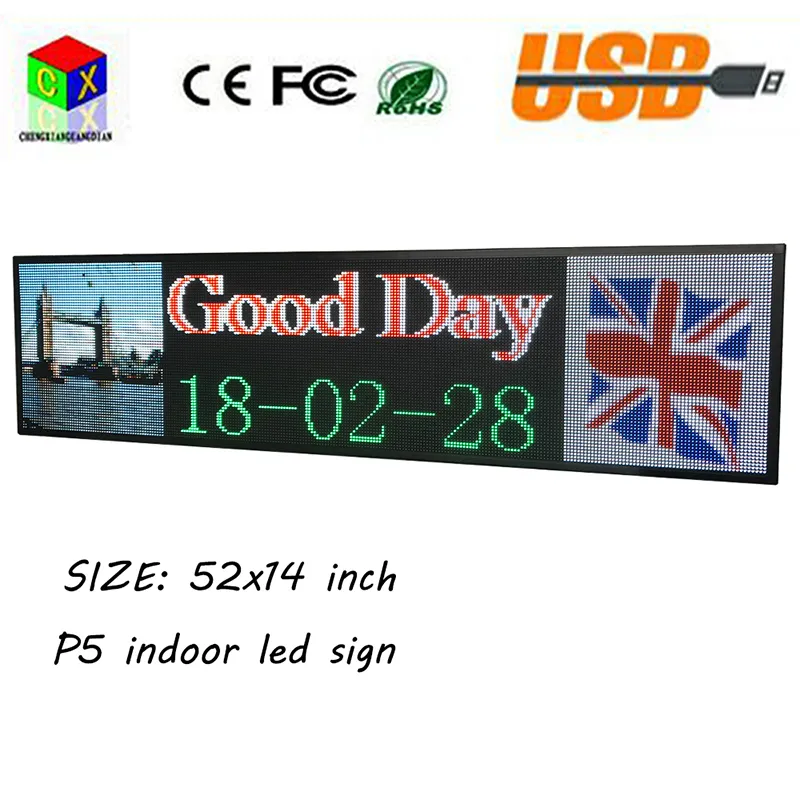 NOVO SMD P5 52''x14 '' Full Color Indoor LED sinais de Rolagem de Mensagens de apoio ao texto, picturesvideo Display para a janela da Loja