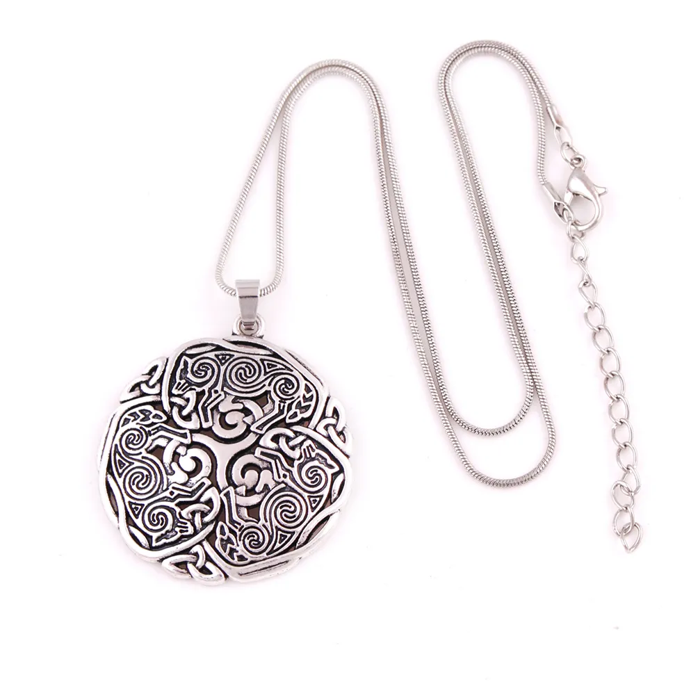 Norse 3 Wolf Celtic Triskele Triskelion Pendant 925 Srebrny srebrny łańcuch Energy Amulet Naszyjnik 9451144