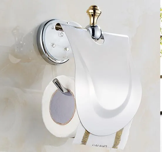 Gold Toilet Paper Holder with diamond Roll Tissue hanger shelves Solid Brass Bathroom Accessories2365