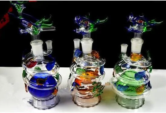 Spiral Dragon Hookah grossistglas Bongs Oil Burner Glass Water Pipes Oil Rigs Röker GRATIS