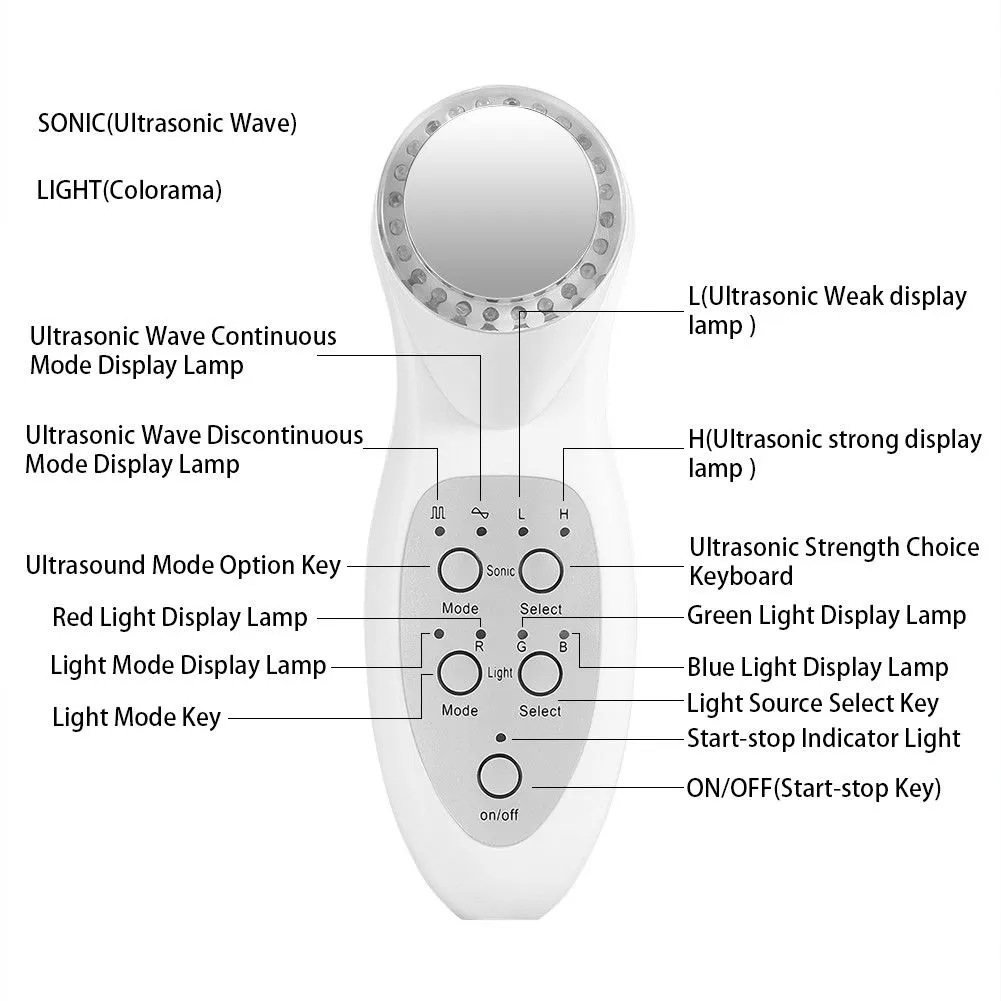 LED Ultrasonic 3Mhz Photon Lights Skin Rejuvenation Face Lift Ultrasound Facial Massager Health & Beauty