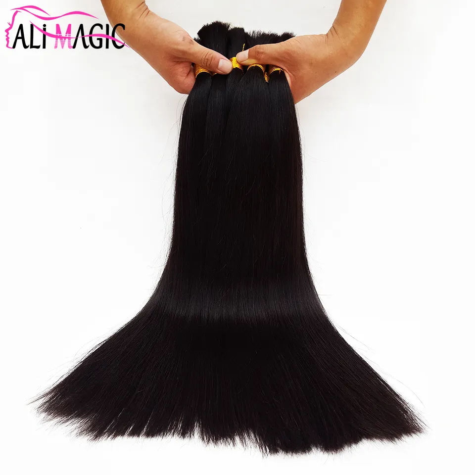 Ali Magic Brasilian Rak Virgin Hair Extensions Gratis Frakt 100g / Bundle Human Hair Remy Malaysiska Straight Bulk Hair Buntlar