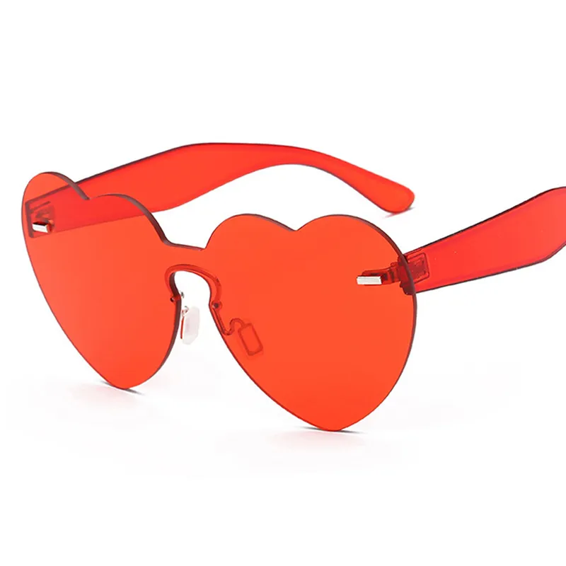 Love Heart Rimless Heart Shaped Sunglasses For Women Colorful Tint Clear Lens Shades In Red