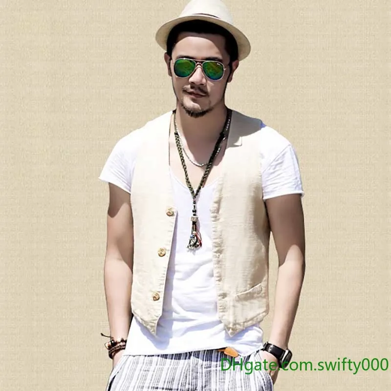 Spring Summer Linen Suit Vest Men Casual Slimming Vest Office Formal Dress Wedding Waistcoat Male Clothing White Blue Black Plus Size