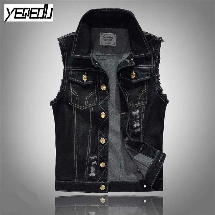 #2412 2017 Black Jeans Vest Fashion Punk Gilet Homme Vintage Sleeveless Jacket 남자 데님 조끼 스트리트웨어 5xl 6xl 플러스 사이즈