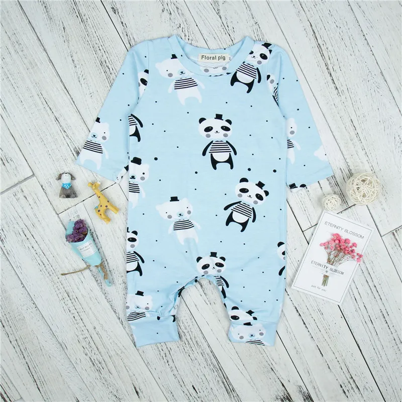 Nyfödda kläder 2018 Vår Höst Baby Boys Girls Långärmad Rompers Spädbarn Panda Utskrift Jumpsuit för Barn Boys Kläder Outfits Spädbarn