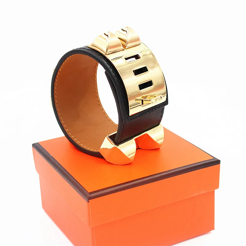 Top Quality Punk Bracelets Wide Smooth Genuine Leather Bracelets Bangles For Women Men H Bracelet Statement Jewelry YX0207901040