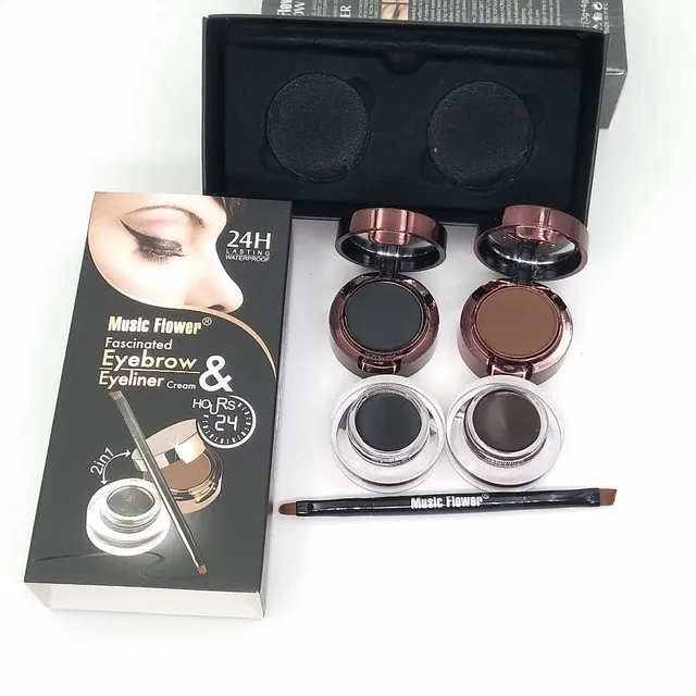 Merk Muziek Bloem Makeup 4 in 1 Wenkbrauw Poeder Brow Pomade Vloeistof Eyeliner Gel Crème met Borstel Eye Brow Sources Maquillage