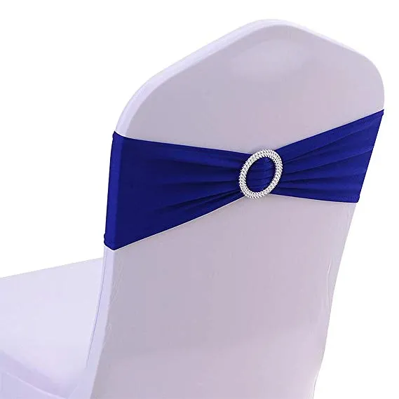 Spandex Chair Sashes Bows Elastic Chair Bands With Buckle Slider Sashes Bows For Wedding Decorations Without White Covers Royal Blue RED