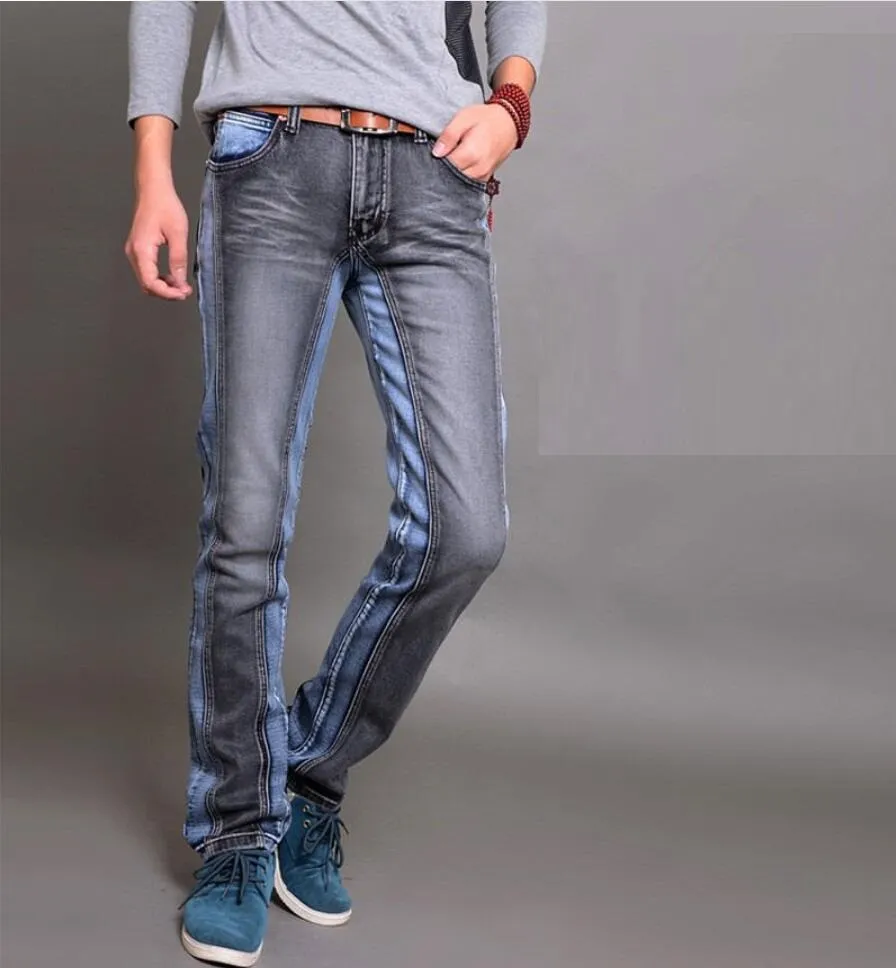 2018 Moda Masculina Rock Revival Jeans retos Duas cores Unindo Jeans masculinos2292