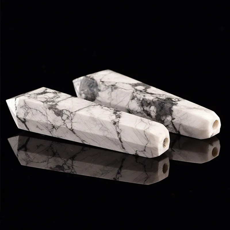 ハウライトパイプW / CARBホール大理石の水晶石英点杖メタルフィルター喫煙パイプホワイトターコイズ石の家の装飾煙パイプ収集可能