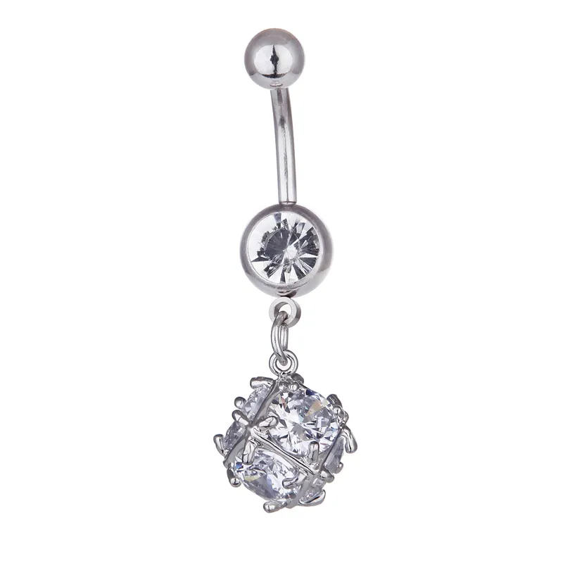 Clear CZ Crystal Hexahedron Navel Bar Belly Button 316L Acero quirúrgico Moda Body Piercing Jewelry Dangle Drop New Wholesale