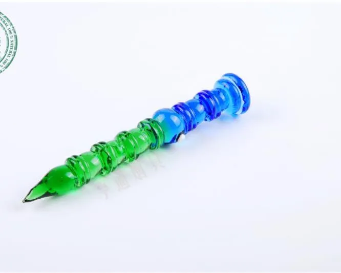 Das blaue und grüne Bambusstift-Rauchglas, Großhandel Bongs Ölbrenner Rohre Wasserpfeifen Glaspfeife Bohrinseln Rauchen Kostenloser Versand