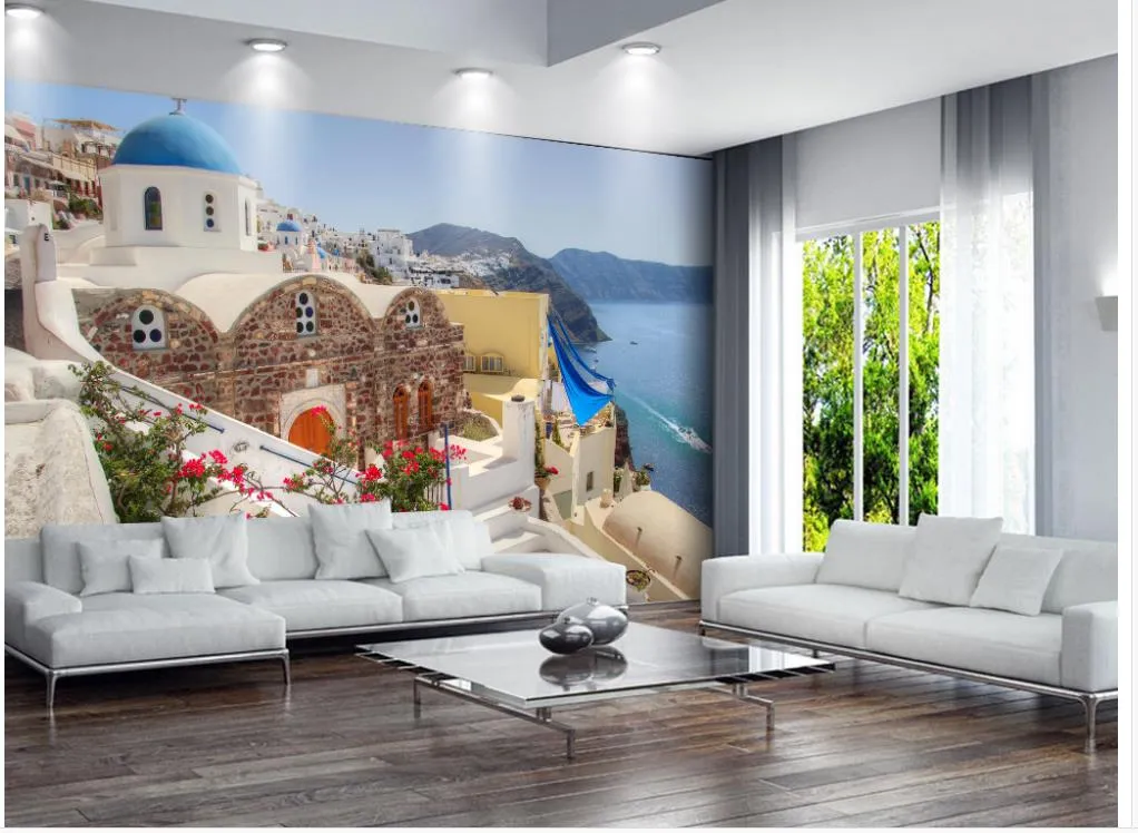 3d papel de parede personalizado 3d mural papel de parede mediterrâneo aegean sea home decor sala de estar parede coberta tv fundo 3d mural papel de parede