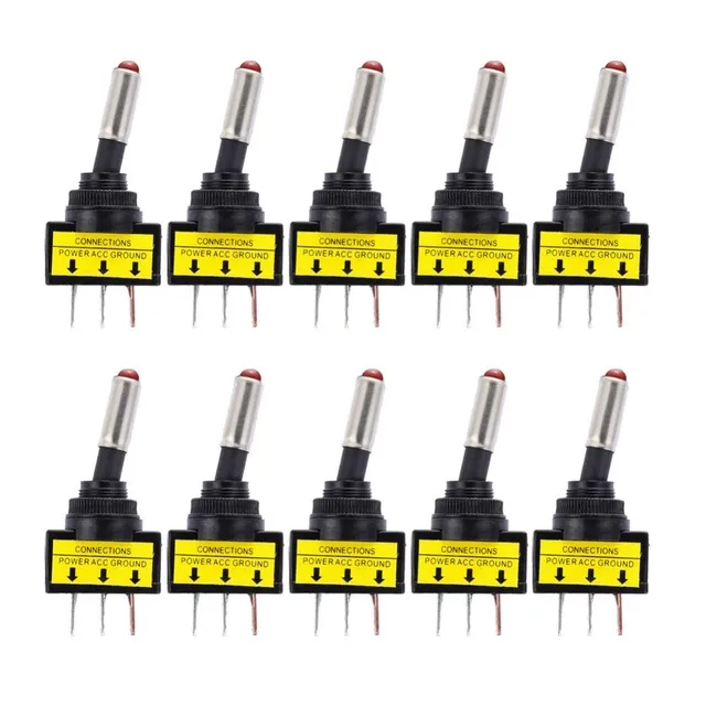 12V 20A Car Toggle Switch Kit - Red LED Rocker Switch, SPST ON/OFF ...