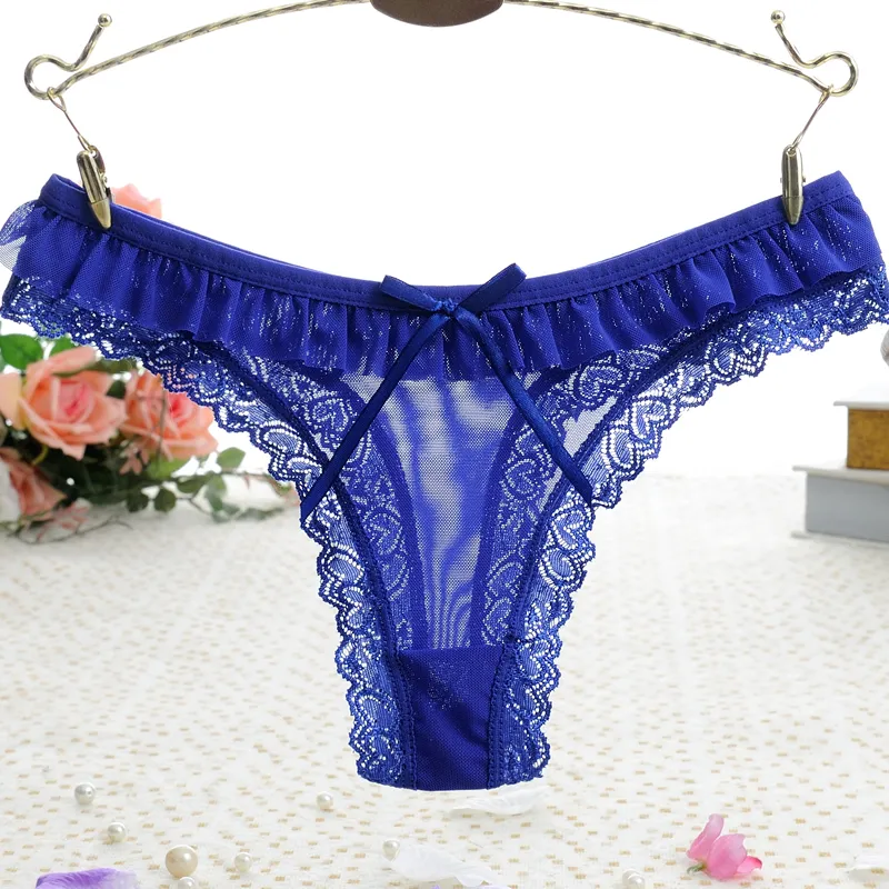 Wholesale Women's Underwear G-String Panties Sexy Mesh Thong Briefs Kvinna Transparent Intim Härlig Ruffles Panty Drop Shipping 1504