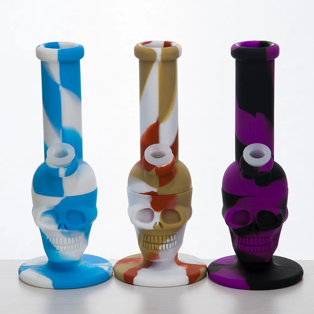 8,3 polegada mini crânio silicone tubos de água fumando plataformas de mão com tigela de vidro ladrão de silicone colorido cachimbuleiro