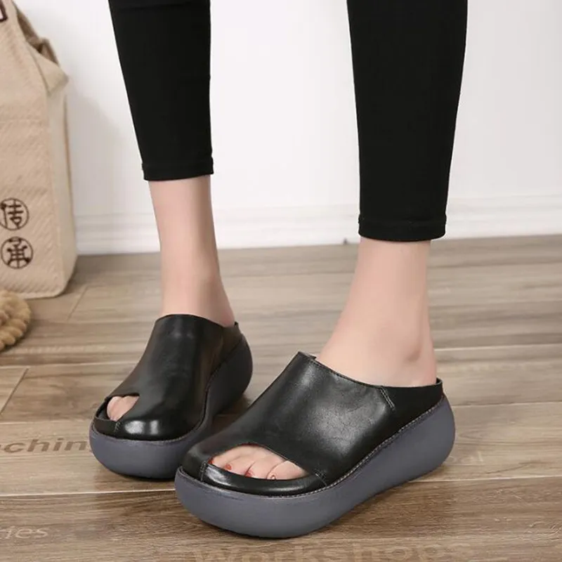 Women Sandals Platform Slipper Sandals Retail Summer New Summer Leisure Slope With Increase Leather Whole