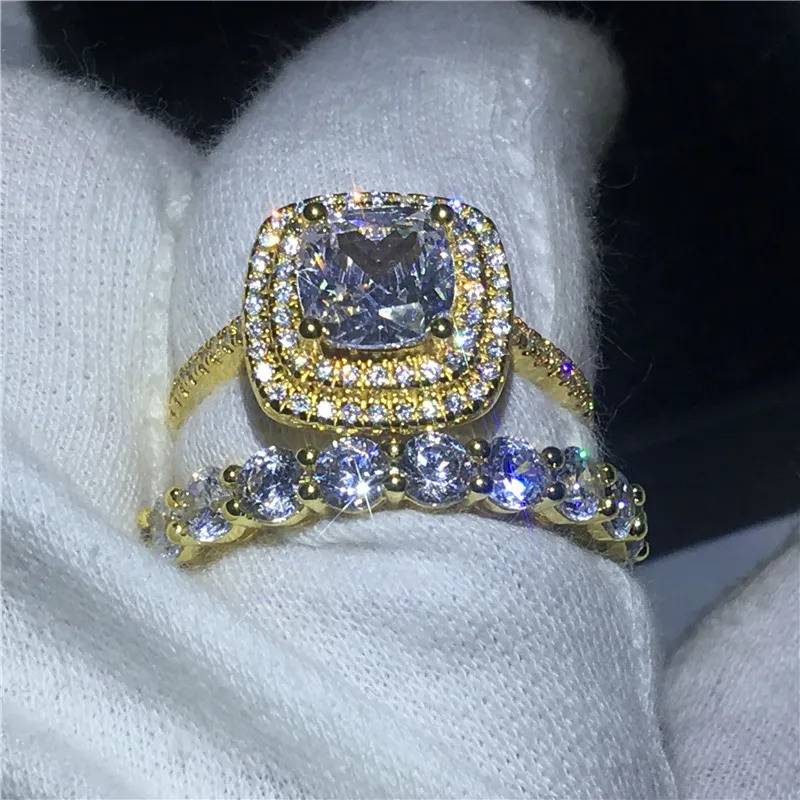 Bague de fiançailles pour amoureux de marque, ensemble de bagues de mariage en or jaune rempli d'argent 925 pour femmes et hommes, bijoux en zircon cz 3ct 5A