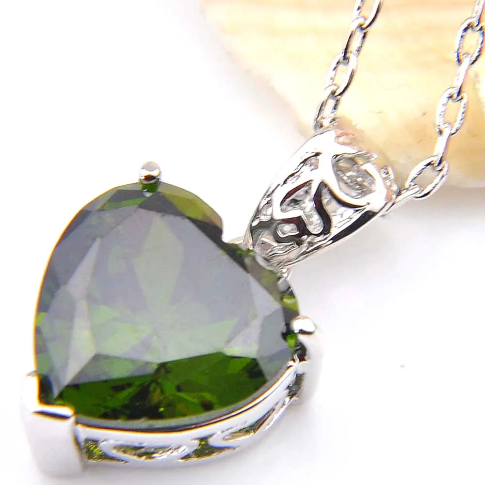 LuckyShine 5 insiemi di orecchini di cristallo del peridoto del cuore di zircone e collana a catena del pendente 925 insiemi d'argento di cerimonia nuziale di modo delle donne TRASPORTO LIBERO!